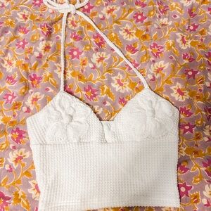 White Textured Halter Top